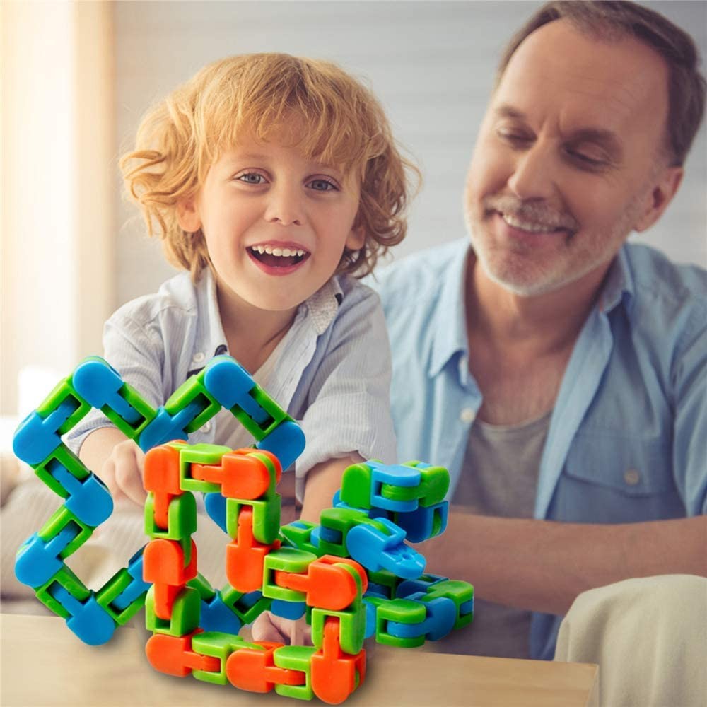 Jucarie Senzoriala Antistres, Vivimall, Fidget Toys, Puzzle de Imbinat Tip Sarpe, 24 Piese, +3 Ani, Portocaliu/Albastru - vivimall.ro