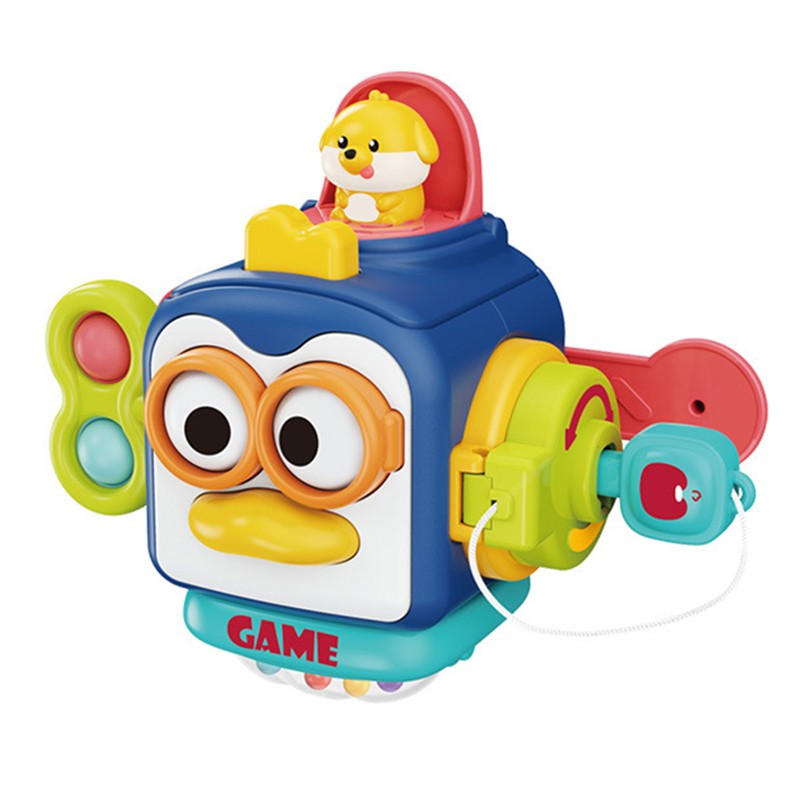 Jucarie interactiva Montessori, Vivimall, Jucarie pentru Bebelusi, Model Pinguin Ocupat, din Plastic rezistent, Varsta 18+ luni, 13 x 11 x 11 cm, Albastru/Multicolor - vivimall.ro
