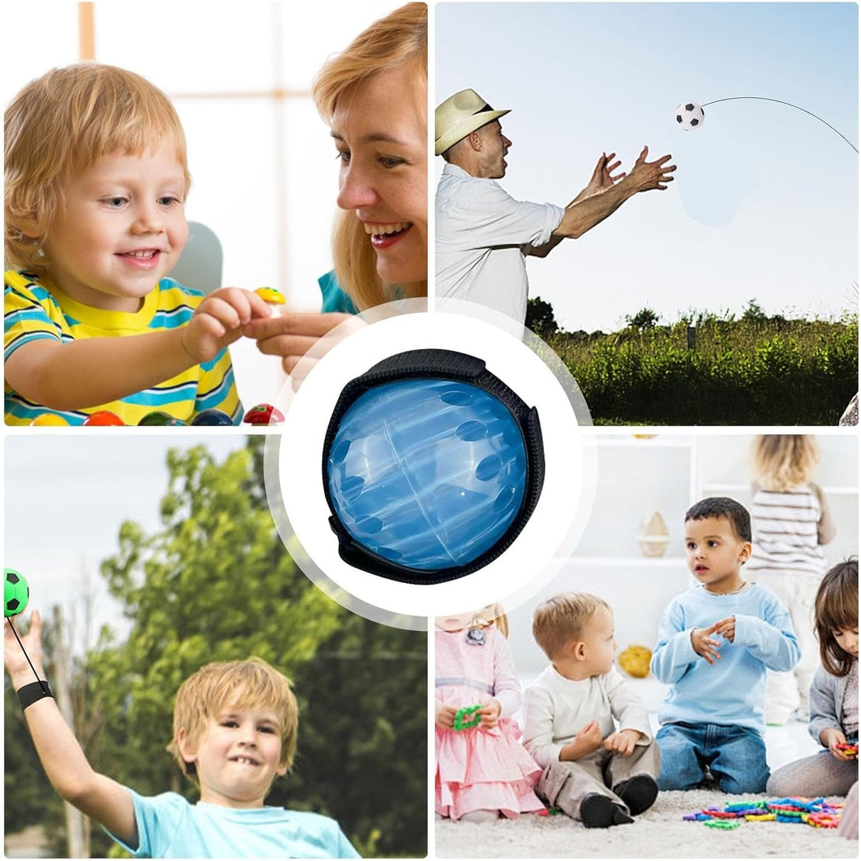 Jucarie Interactiva, Vivimall, Minge Saltareata Crystal Ball, cu Banda Elastica, 6 cm, +7 Ani, din Plastic, Albastru - vivimall.ro