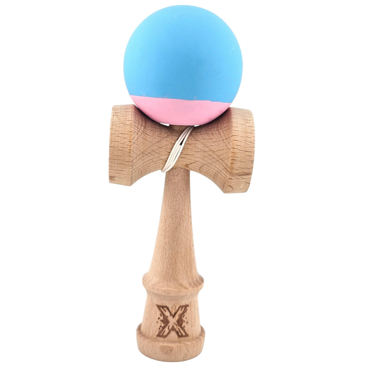 Jucarie Interactiva Kendama Profesionala, Vivimall, din Lemn, 18 cm, Joc de Indemanare pentru Copii si Adulti, Bicolor Turcoaz Roz