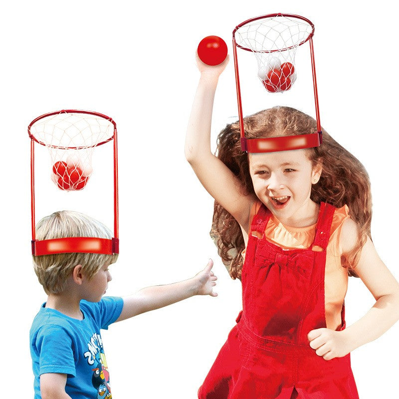 Set Interactiv pentru Copii, Vivimall, Joc cu Doua Cosuri de Baschet de Pus pe Cap, Joc Dublu, 20 de Mingi Albe si Rosii, Multicolor - vivimall.ro