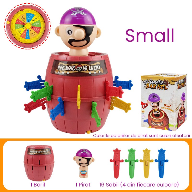 Jucarie interactiva Pirat Saltaret, Vivimall, Joc de Grup/Familie, 16 sabii + 1 Pirat, 10 x 10 x 16.5 cm Mov/Maro - vivimall.ro