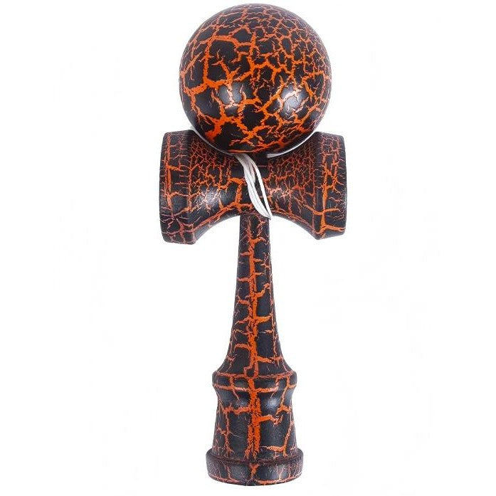 Kendama X Originala, Profesionala, Flippy, Kendama Cracked, din Lemn – 18 cm, Crack Negru/Portocaliu - vivimall.ro