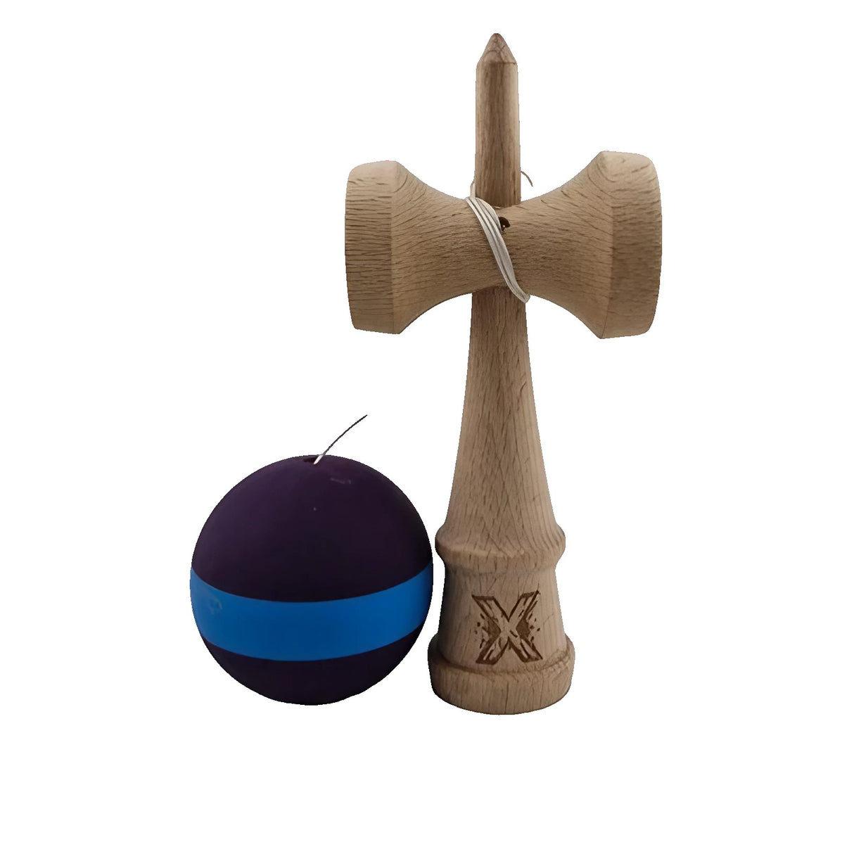 Kendama X Original, Професионална дървена играчка, Гумена дръжка, 18 см, Лилаво/Синьо