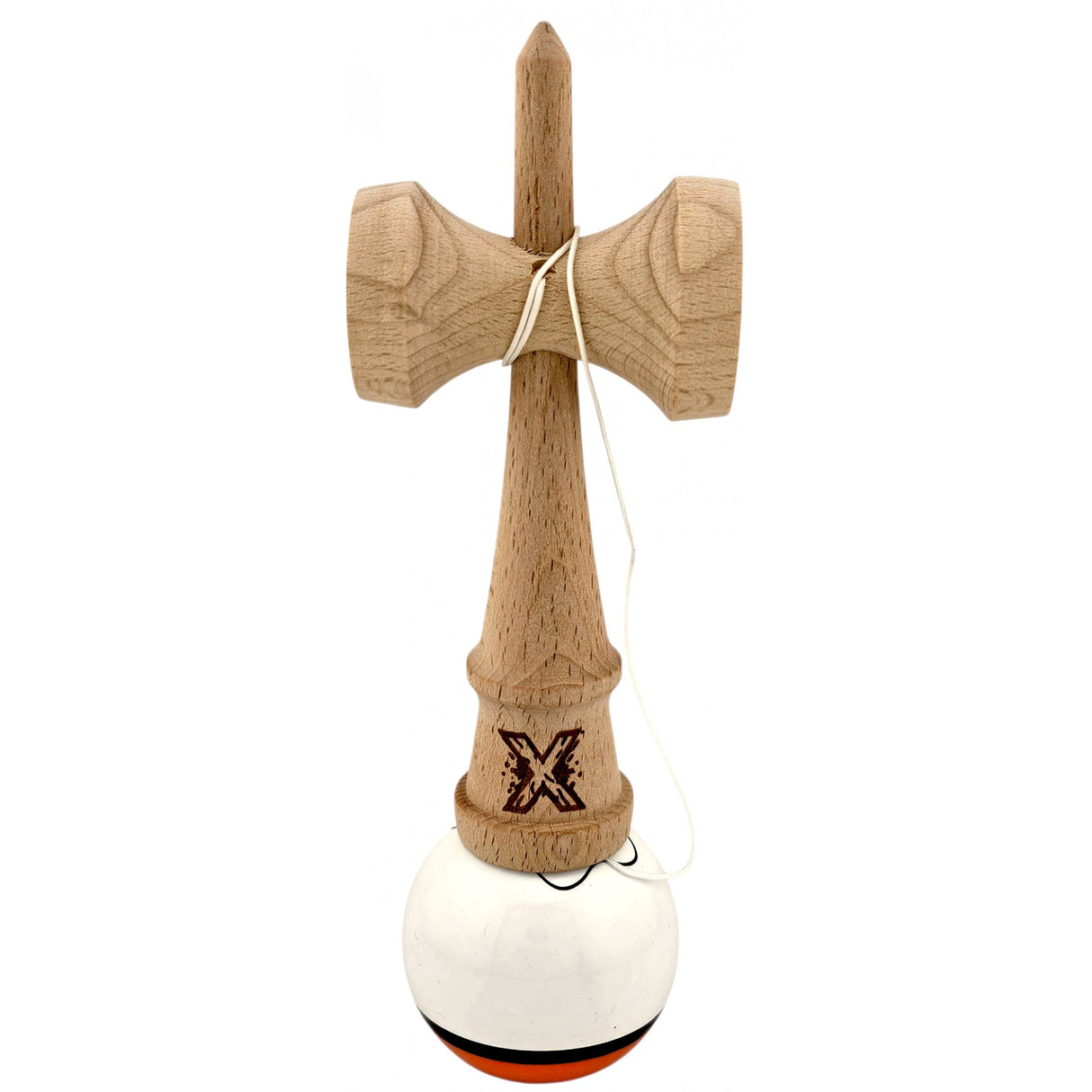 Kendama X Originala, Profesionala, Vivimall, din Lemn, Super Sticky, 18 cm, Alb/Portocaliu - vivimall.ro
