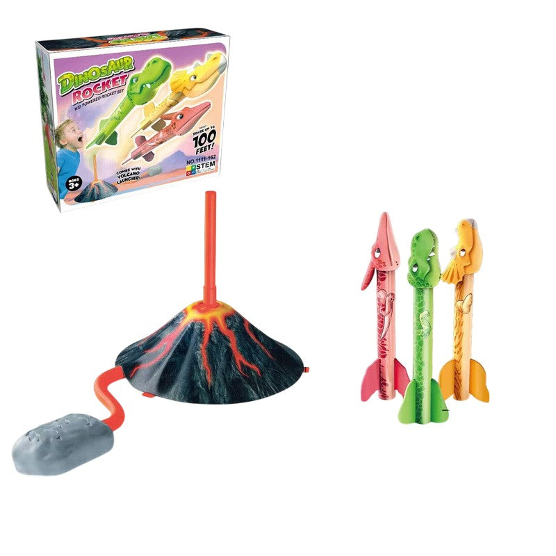 Jucarie pentru Copii, Vivimall, Lansator de Rachete cu Piciorul, un Singur Lansator, 3 Rachete Donozauri cu Lumini, 30 cm Inaltime, Model Vulcan, Multicolor - vivimall.ro