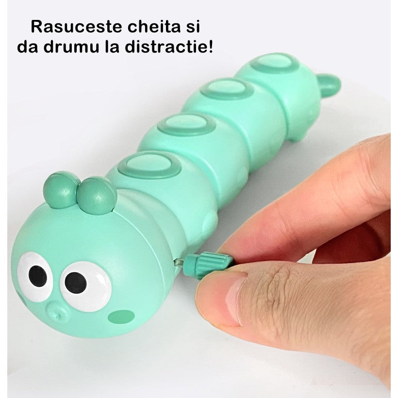 Jucarie mecanica pentru copii Vivimall, omida haioasa, cu cheita, distractiva, se taraste, se misca, 15 x 4 cm, verde - vivimall.ro