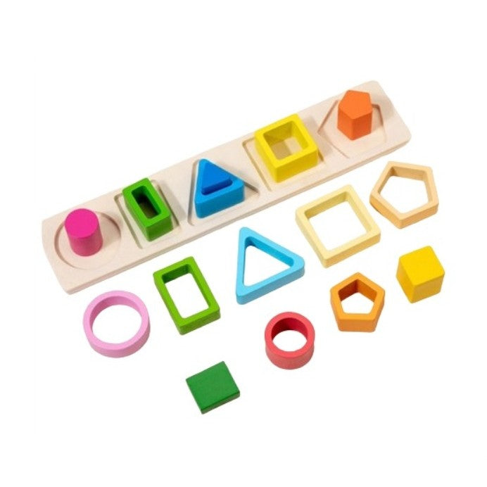 Jucarie Montessori de Sortat, Vivimall, din Lemn, Tip Puzzle, cu 5 Forme Asimetrice, 15 Piese, Educativa, Interactiva, Creativa, Materiale Non Toxice, +2 Ani, Multicolor - vivimall.ro