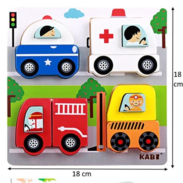 Jucarie Montessori, Vivimall, Tip Puzzle 3D, din Lemn, +36 Luni, Model Masini, 18 x 18 x 1.5 cm, Multicolor - vivimall.ro