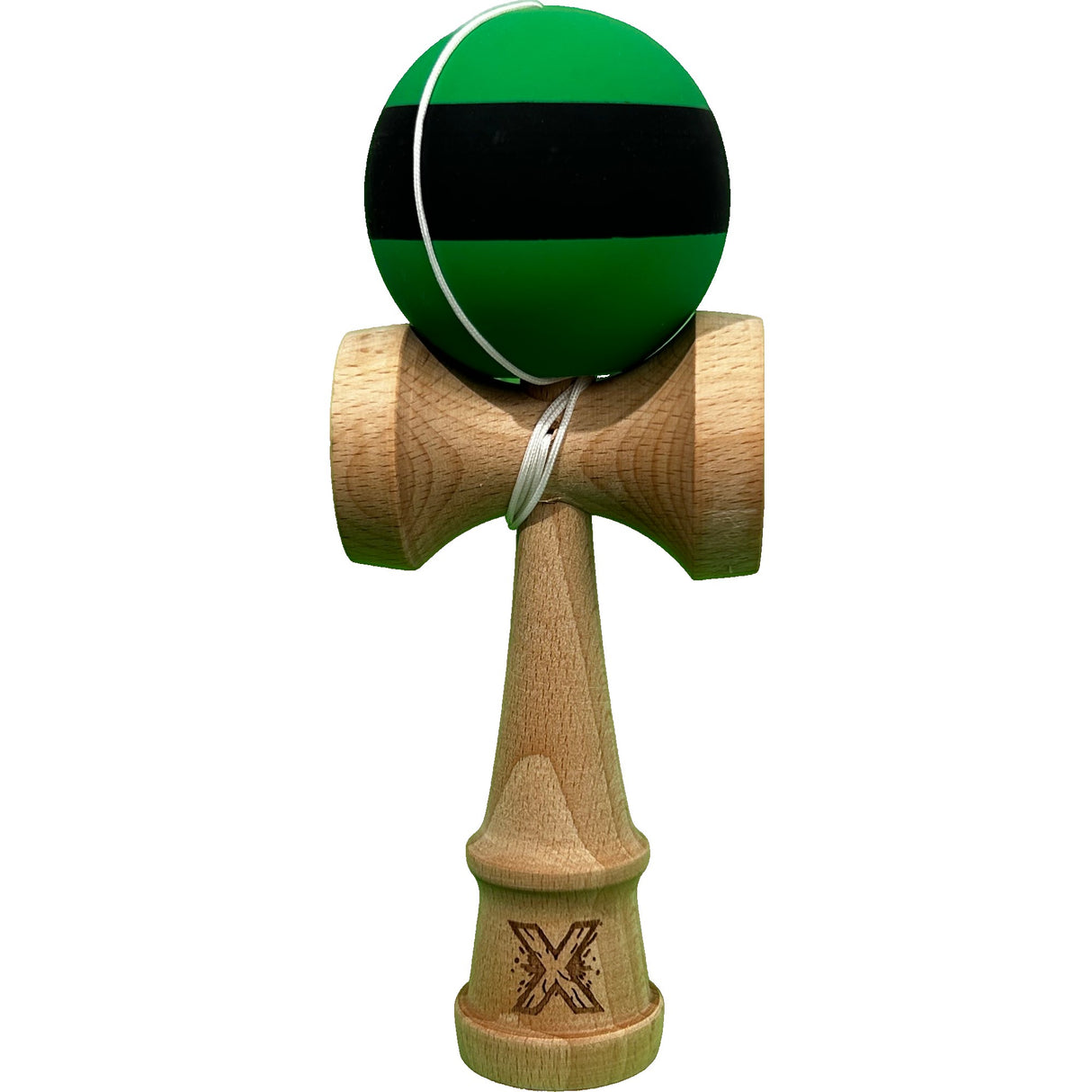 Kendama X Originala, Profesionala, Vivimall, 18 cm, din Lemn, Rubber Grip, Negru/Verde - vivimall.ro