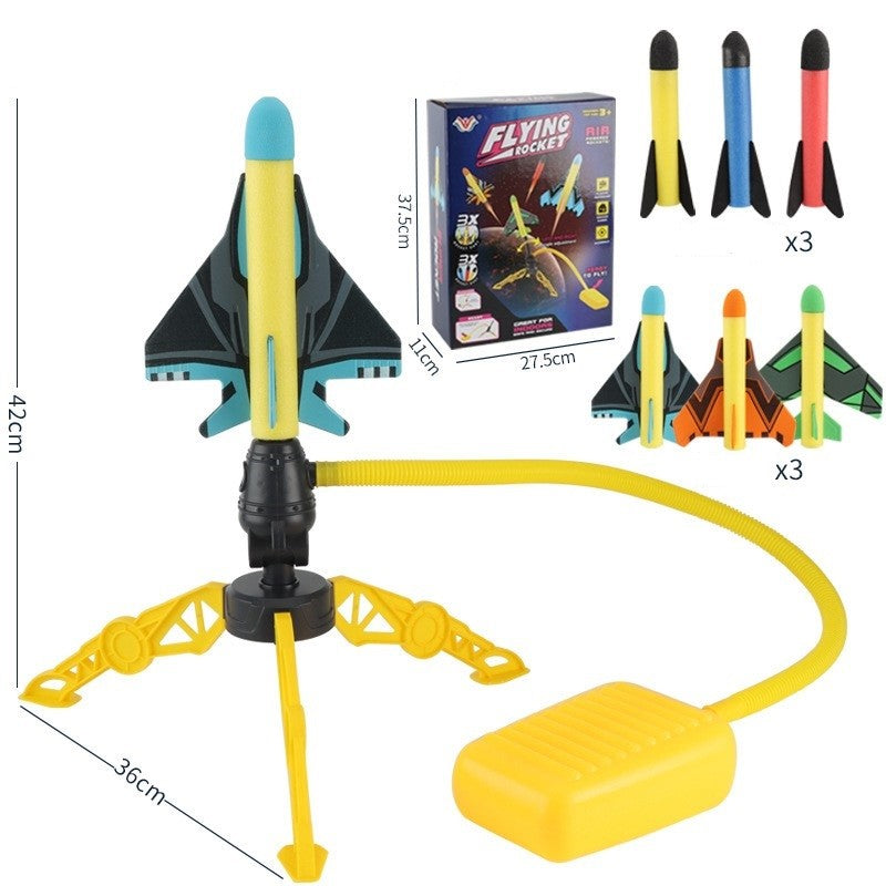 Jucarie pentru Copii, Vivimall, Lansator de Rachete cu Piciorul, Un Lansator, 3 Rachete Fara Lumini, 3 Aircrafts, 42x36 cm, Multicolor - vivimall.ro