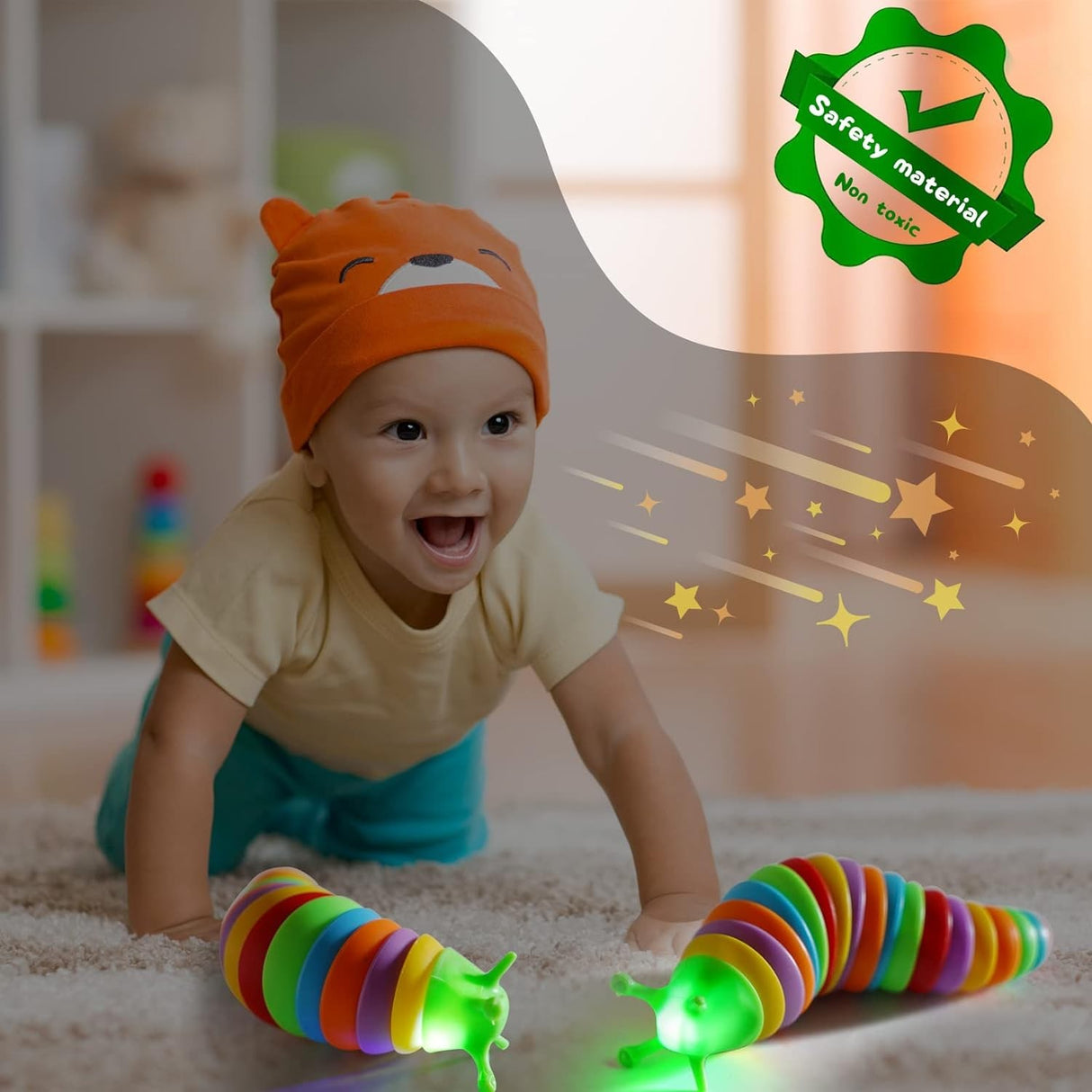 Jucărie antistres Omida Curcubeu, 19 articulații rotire 360 grade, plastic non-toxic multicolor