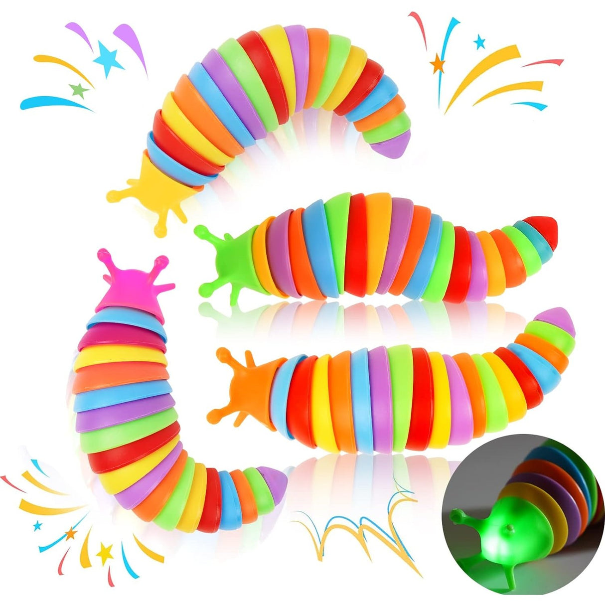 Fidget toy Omida Curcubeu Vivimall în mână copil, demonstrație flexibilitate și rotire