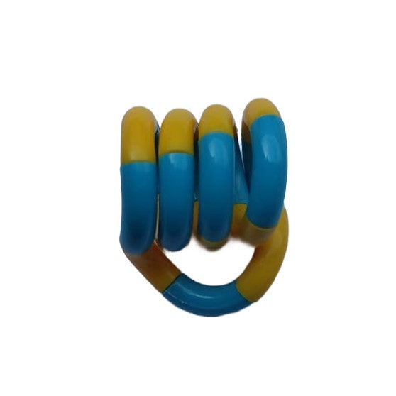 Jucărie senzorială Fidget Twist Vivimall galben și albastru, vedere laterală, format compact portabil