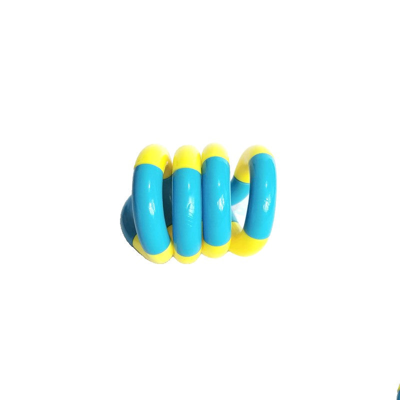 Jucărie senzorială antistres Fidget Twist în culori galben și albastru, vedere frontală, pentru copii +3 ani