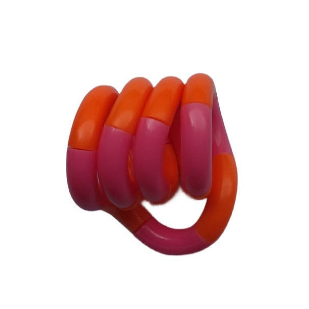 Jucărie senzorială antistres Fidget Twist în culorile portocaliu și roz, design flexibil răsucit, vedere frontală