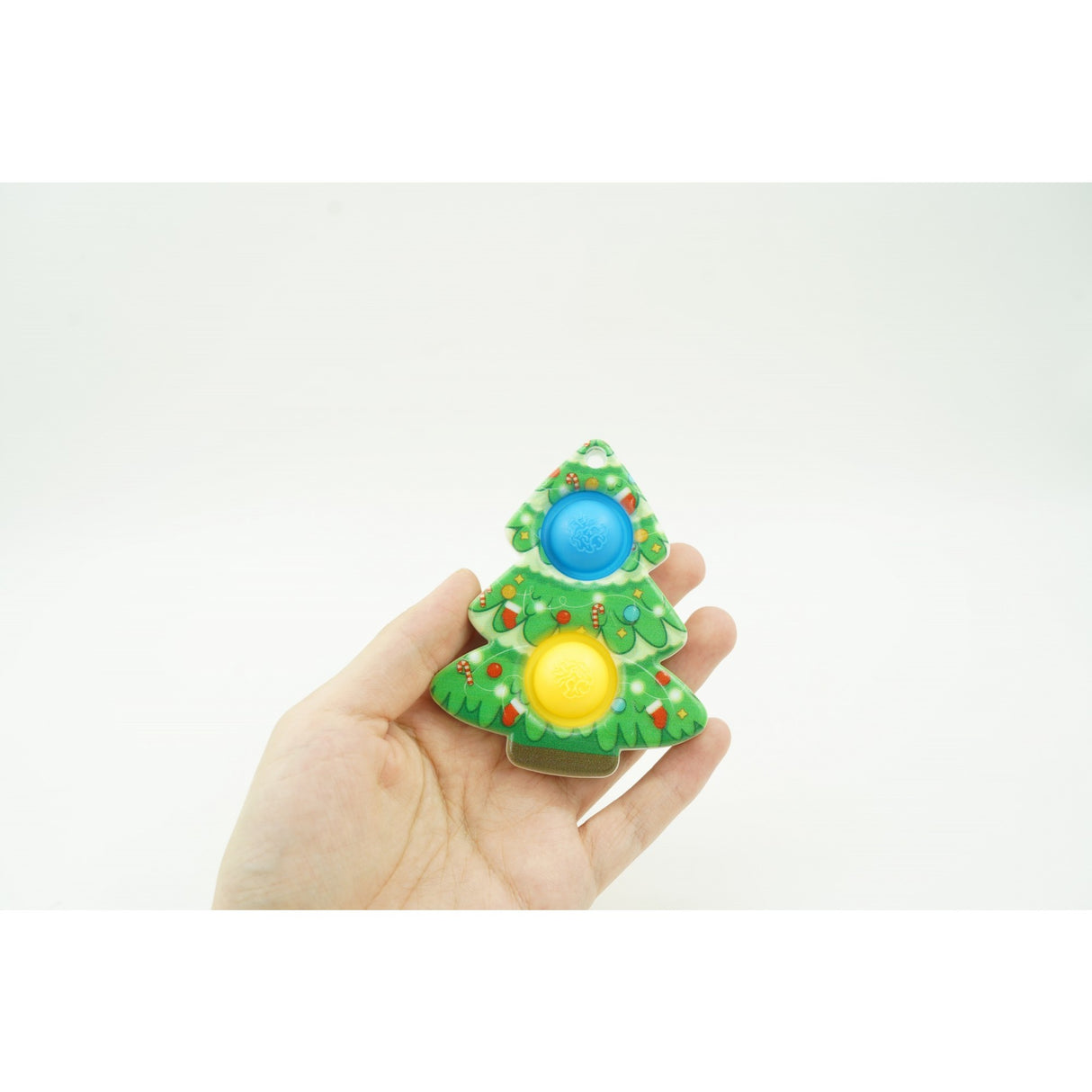 Jucarie senzoriala antistres, Simple Dimple, Breloc cu 2 bulinute, Brad, Multicolor - vivimall.ro