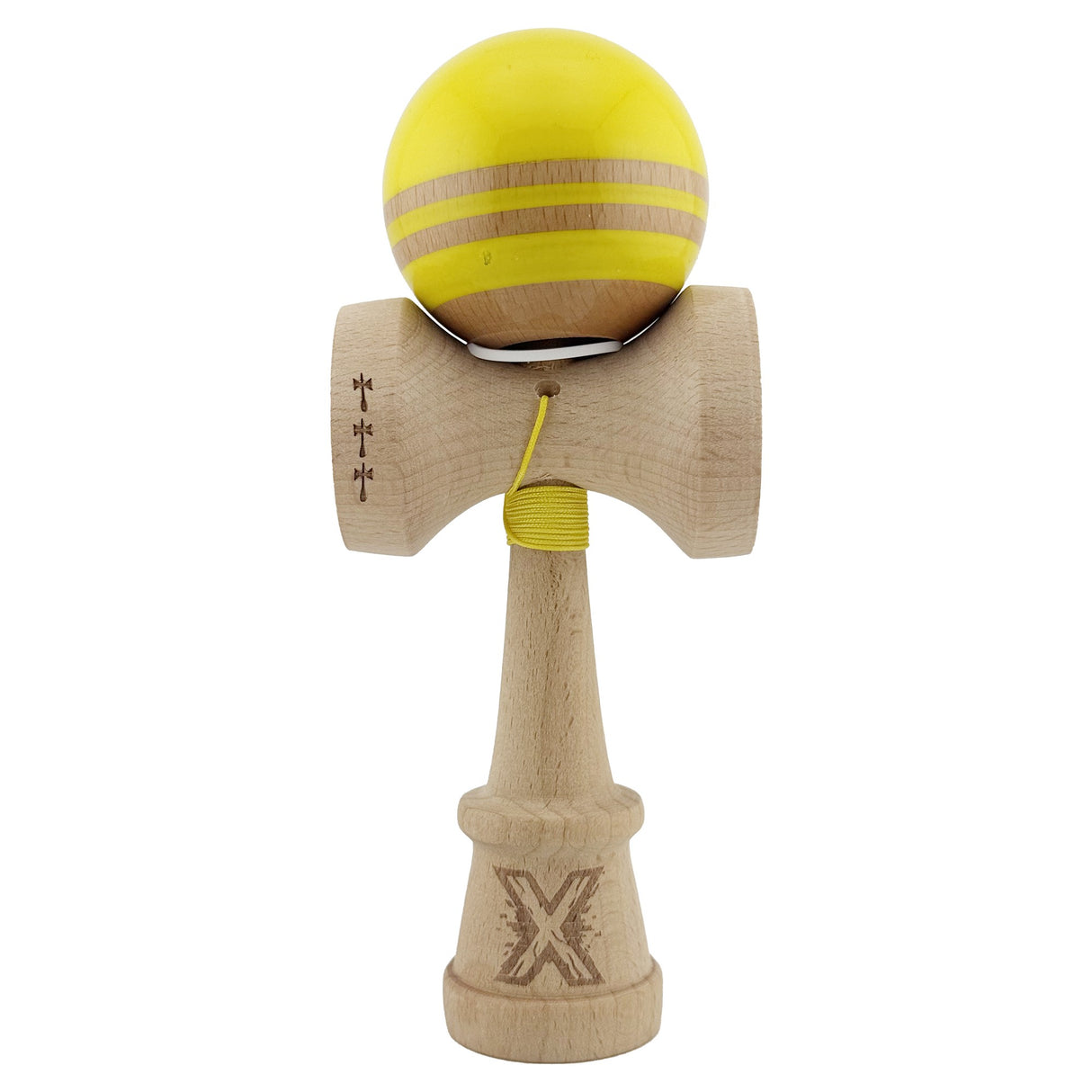 Kendama Originala X - Rainbow, Super Sticky, V3 King Size Cup, Gaura in Baza, Profesionala, Vivimall, din Lemn, 18 cm, Galben