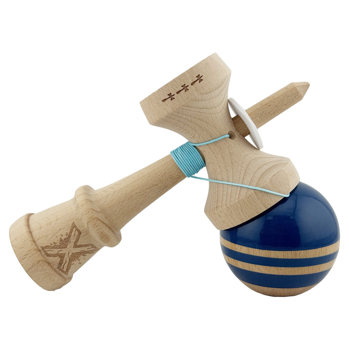 Kendama Originala X - Rainbow, Super Sticky, V3 King Size Cup, Gaura in Baza, Profesionala, Vivimall, din Lemn, 18 cm, Albastru