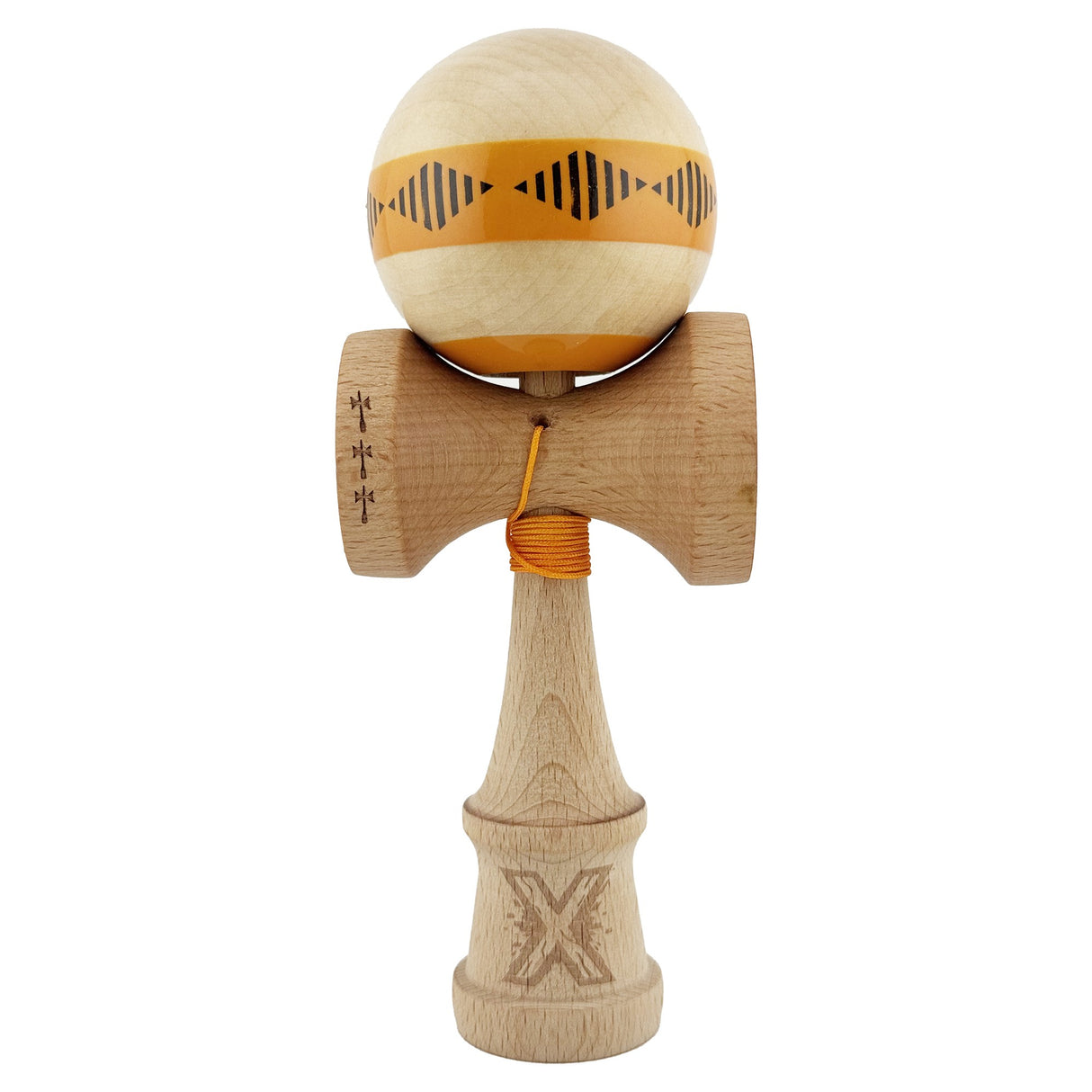 Kendama Originala X - FREQUENCY , Profesionala, Vivimall, din Lemn, 18 cm, Portocaliu - vivimall.ro