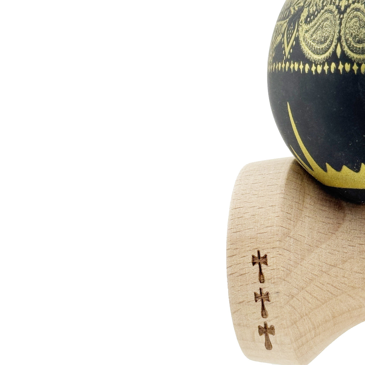 Kendama X Originala, Profesionala, Flippy, Legendary IMPERIAL, Super Sticky, Cupe Mari KING SIZE V3, Gaura in Baza, Rulment Metalic, din lemn 18 cm, Ata 62/65 cm, Negru/Auriu - vivimall.ro