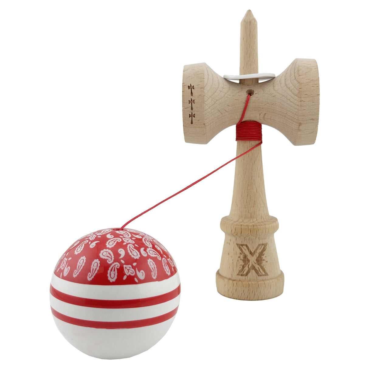 Kendama Originala X - Chicanos, Super Sticky, V3 King Size Cup, Gaura in Baza, Profesionala, Vivimall, din Lemn, 18 cm, Rosu - vivimall.ro