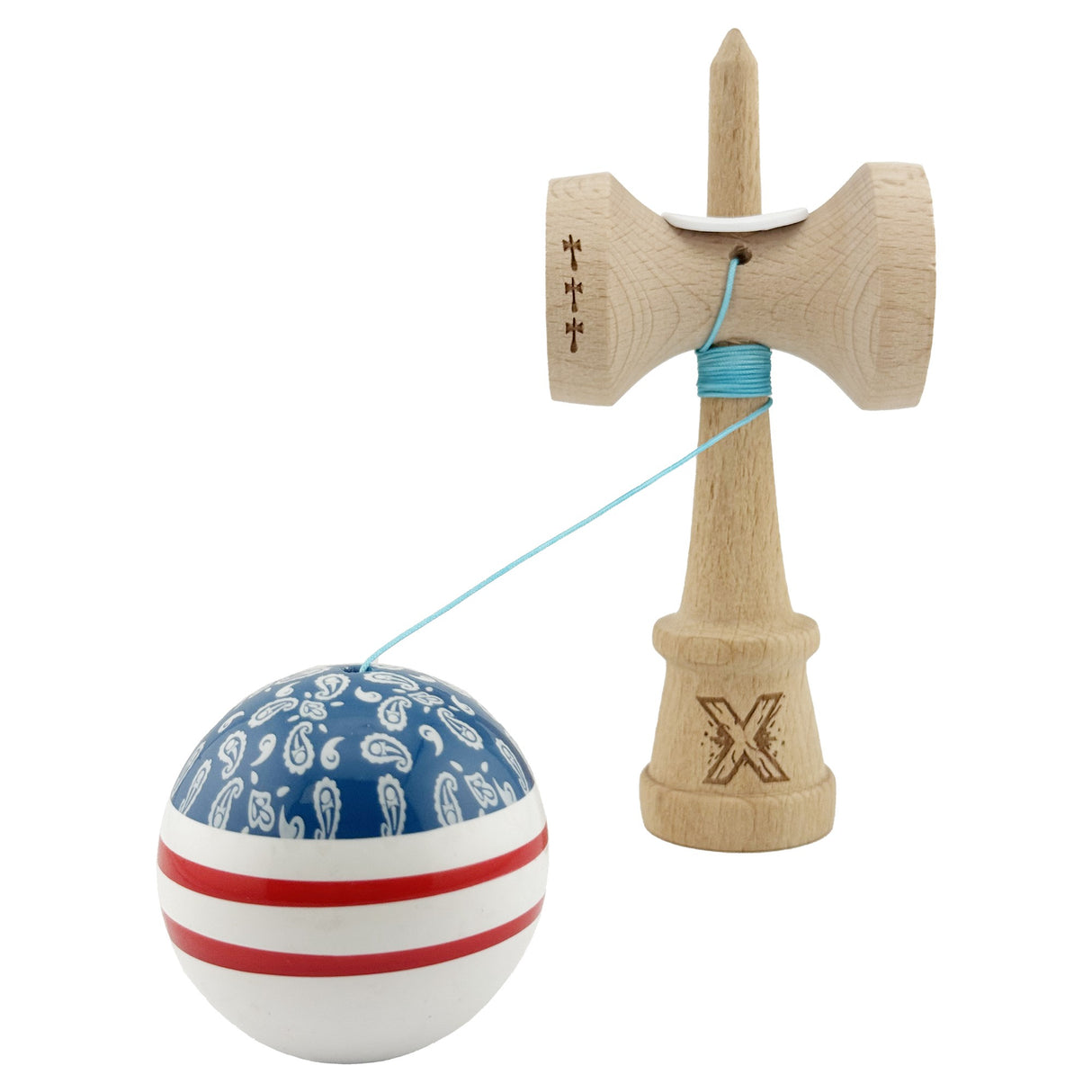 Kendama Originala X - Chicanos, Super Sticky, V3 King Size Cup, Gaura in Baza, Profesionala, Vivimall, din Lemn, 18 cm, Albastru - vivimall.ro