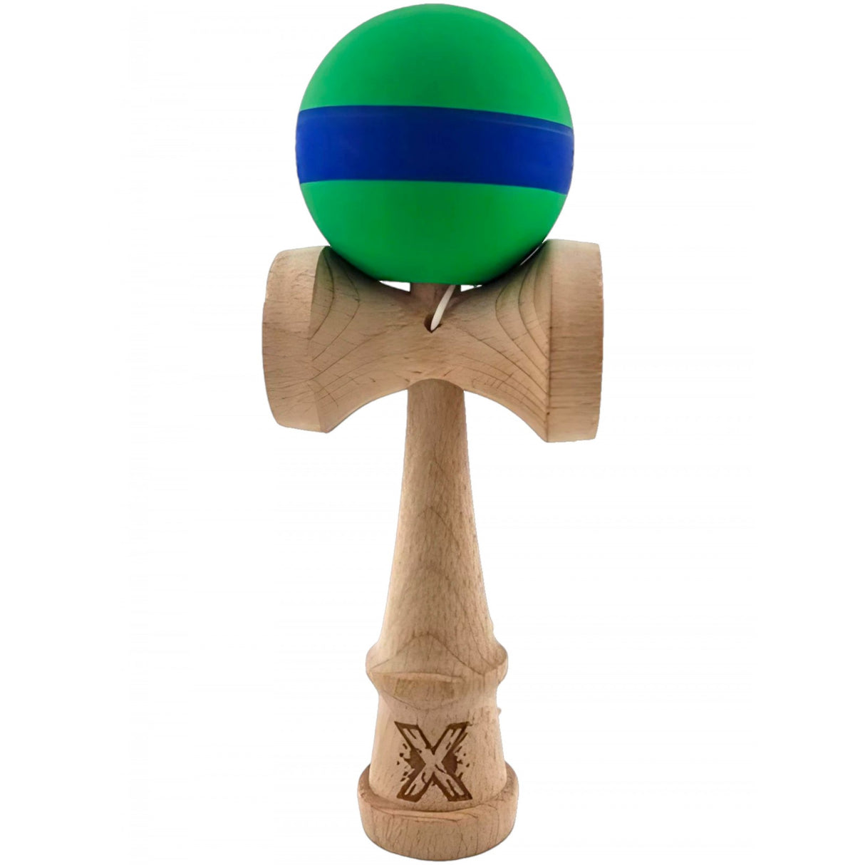 Kendama X Original, професионална, 18 см дървена, гумена дръжка, зелена/синя