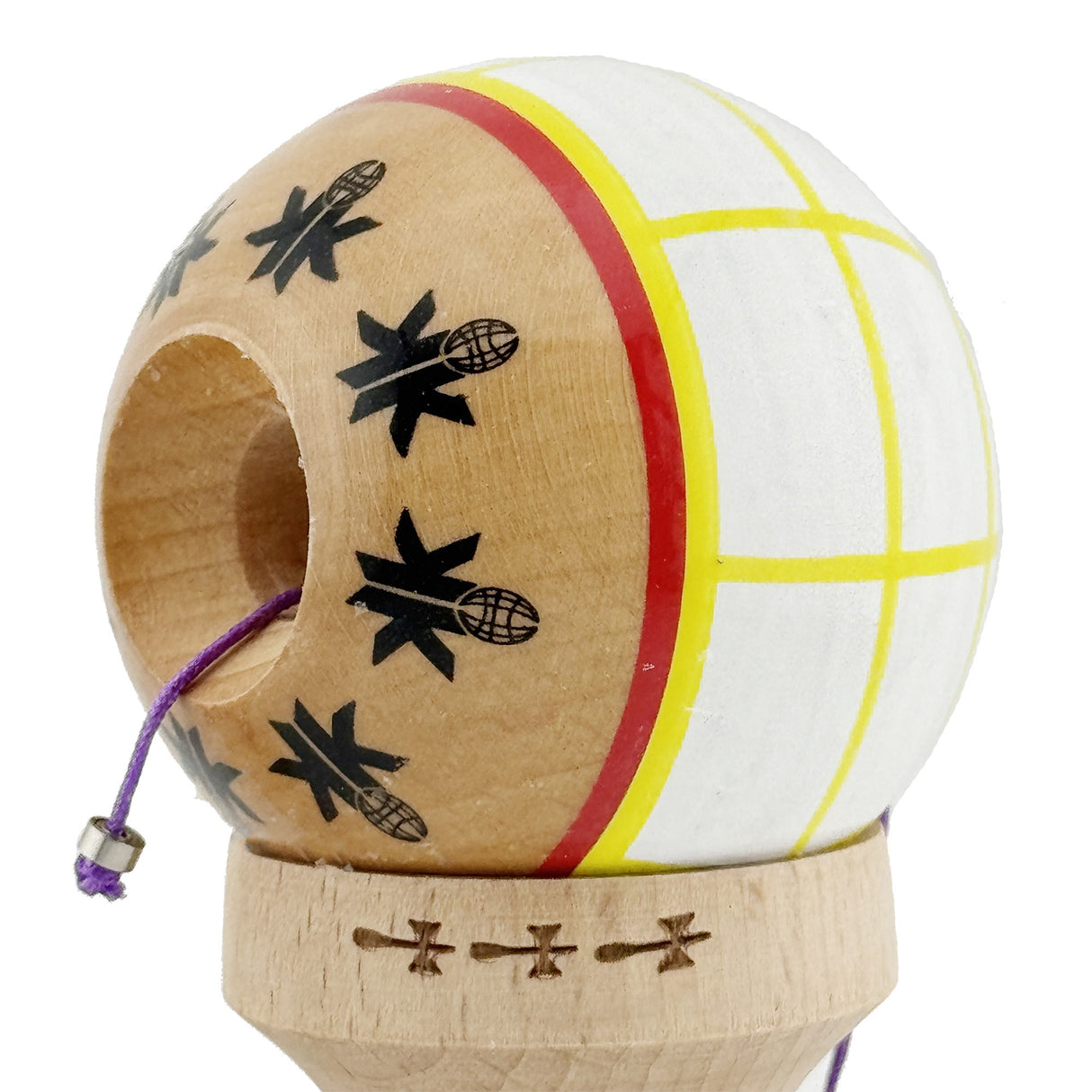 Kendama X Originala, Profesionala, Flippy, Big Cups V2, Model Glob Super Sticky Legendary Cupe Mari, Rulment Metalic cu Ata 55 cm, Alb/Galben/Rosu - vivimall.ro