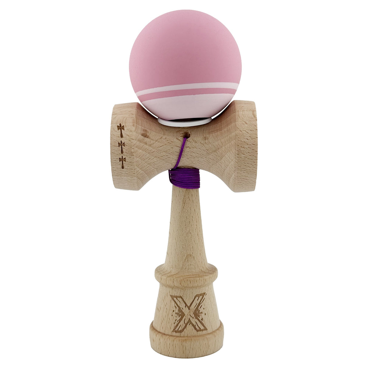 Kendama X Originala, Profesionala, Vivimall, Rubber Grip, Cupe Mari KING SIZE V3, Gaura in Baza, Rulment Metalic, din lemn 18 cm, Ata 55 cm, Bicolor Roz/Roz deschis - vivimall.ro