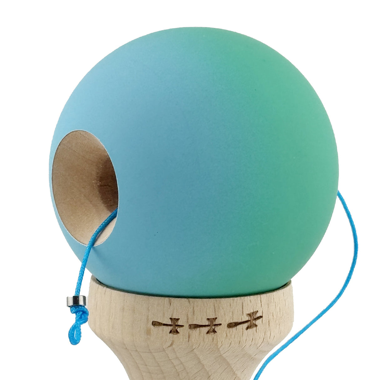 Kendama X Originala, Profesionala, Flippy, Big Cups V2, Rubber Grip cu Cupe Mari, Rulment Metalic cu Ata 55 cm,-Verde/Albastru - vivimall.ro