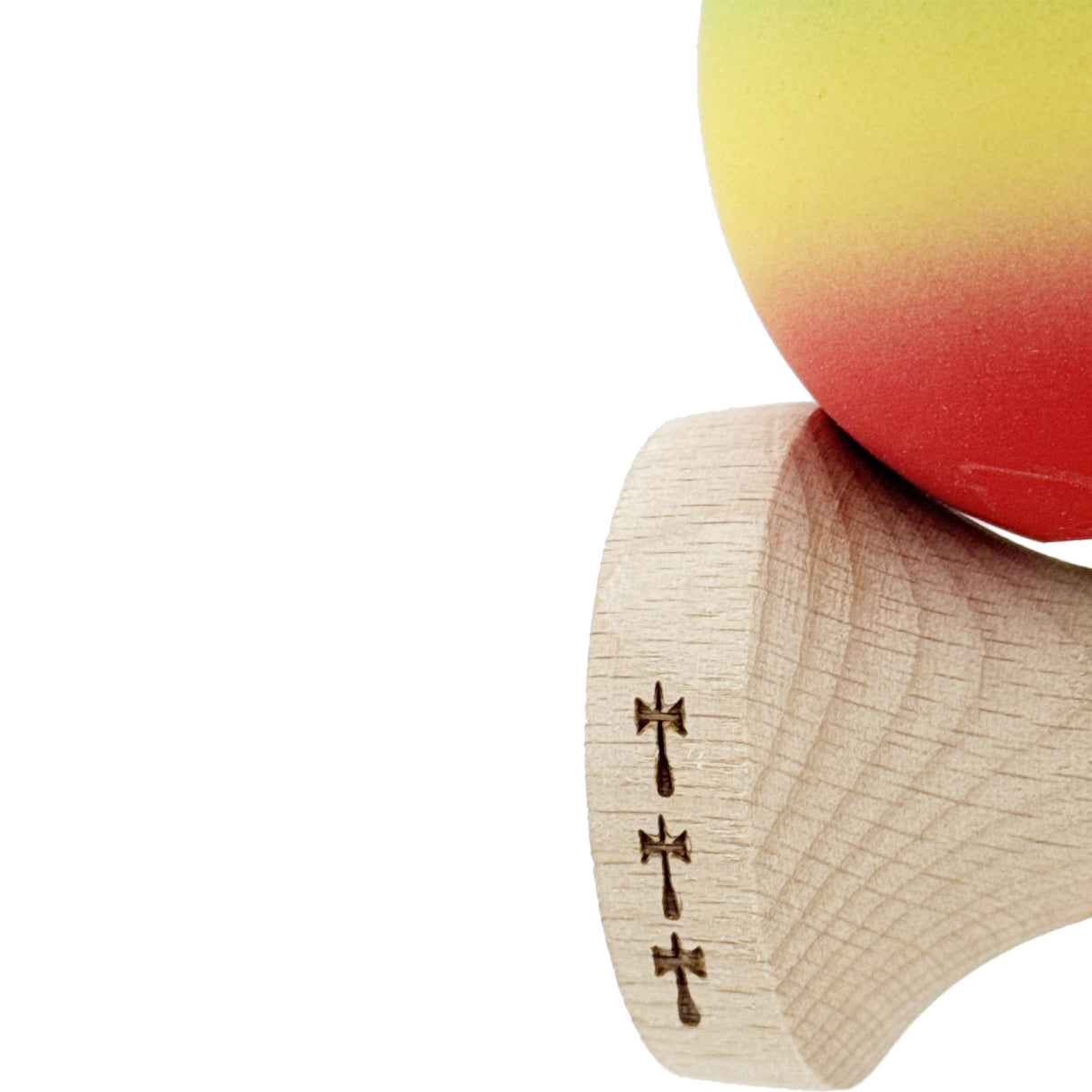 Kendama X Originala, Profesionala, Flippy, Big Cups V2, Rubber Grip cu Cupe Mari, Rulment Metalic cu Ata 55 cm, Verde/Galben/Rosu - vivimall.ro