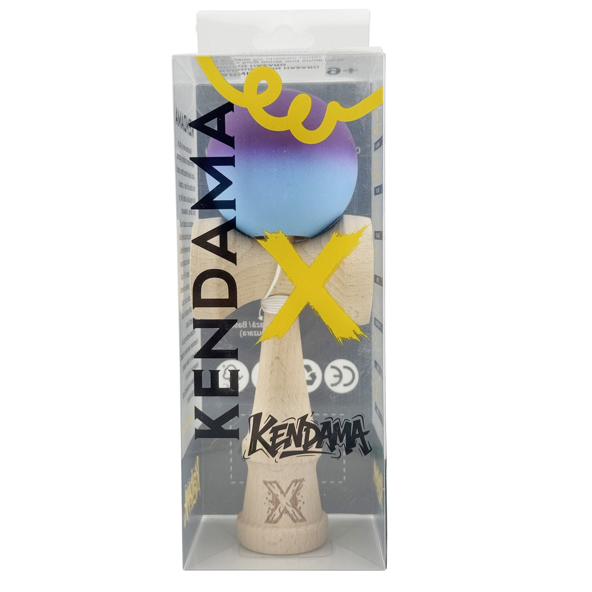 Kendama X Originala, Profesionala, Vivimall, Big Cups V2, Rubber Grip cu Cupe Mari, Rulment Metalic cu Ata 55 cm, Gradient Mov/ Albastru - vivimall.ro
