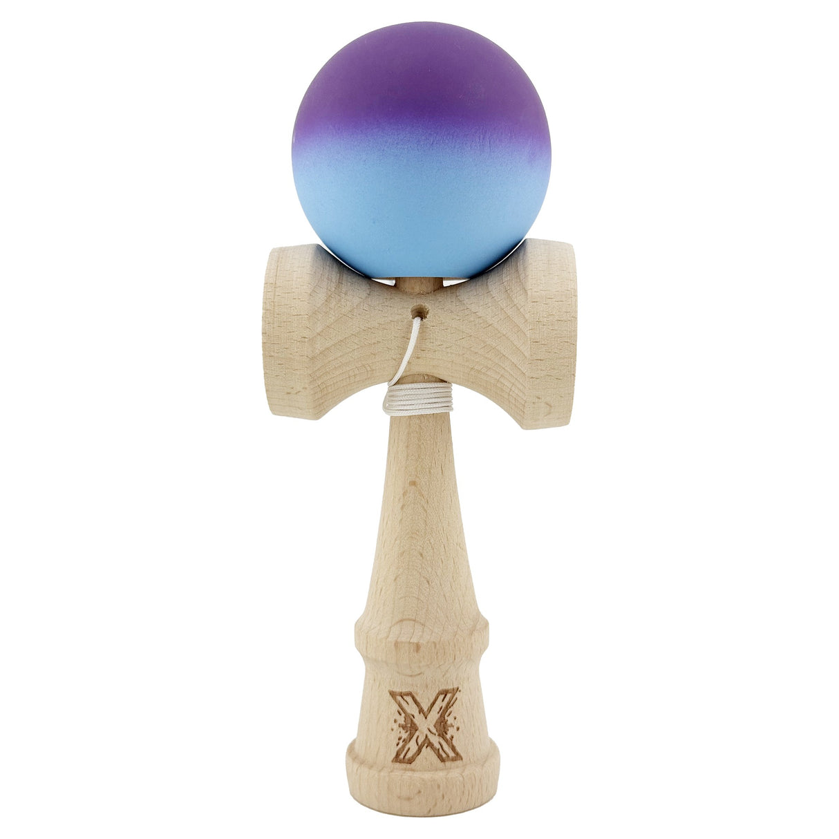 Kendama X Originala, Profesionala, Vivimall, Big Cups V2, Rubber Grip cu Cupe Mari, Rulment Metalic cu Ata 55 cm, Gradient Mov/ Albastru - vivimall.ro
