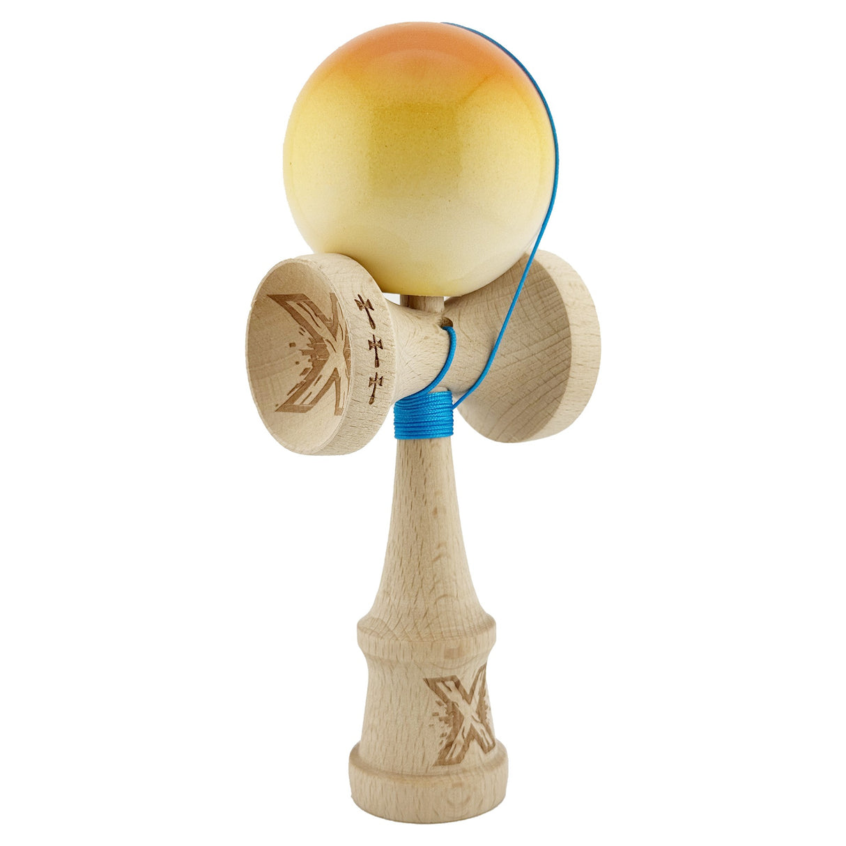 Kendama X Originala, Profesionala, Vivimall, Big Cups V2, Super Sticky, Rulment Metalic cu Ata 55 cm, Protocaliu/Galben/Alb - vivimall.ro