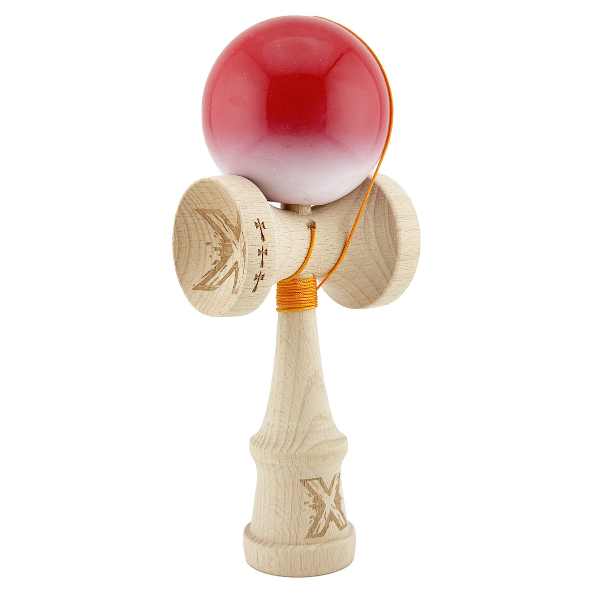Kendama X Originala, Profesionala, Vivimall, Big Cups V2, Super Sticky, Rulment Metalic cu Ata 55 cm, Rosu/Alb - vivimall.ro