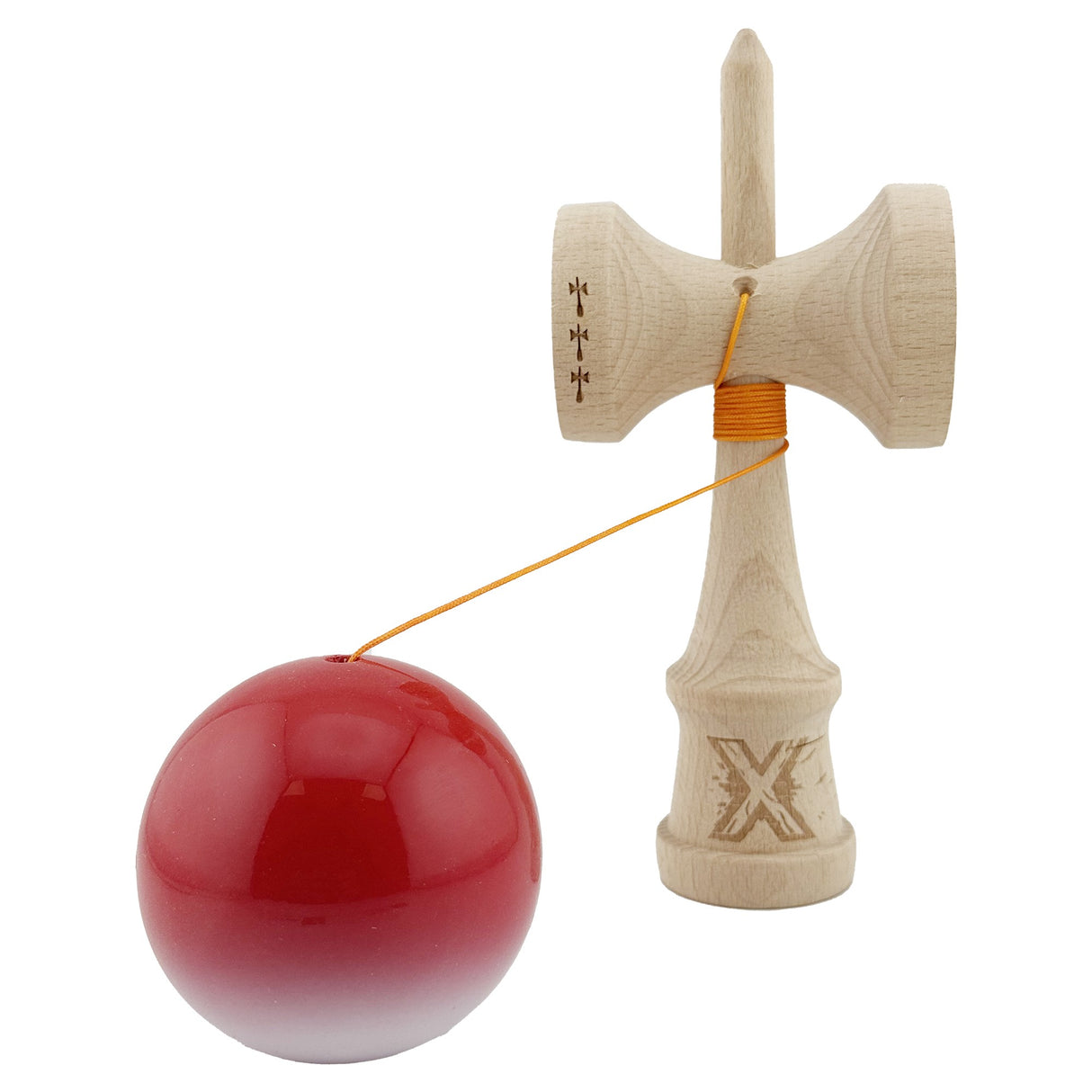 Kendama X Originala, Profesionala, Vivimall, Big Cups V2, Super Sticky, Rulment Metalic cu Ata 55 cm, Rosu/Alb - vivimall.ro