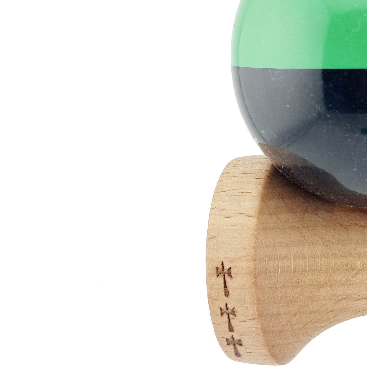 Kendama X Originala, Profesionala, Vivimall, Big Cups V2, Super Sticky cu Cupe Mari, Rulment Metalic, din lemn 18 cm, Ata 55 cm, Verde/Negru - vivimall.ro