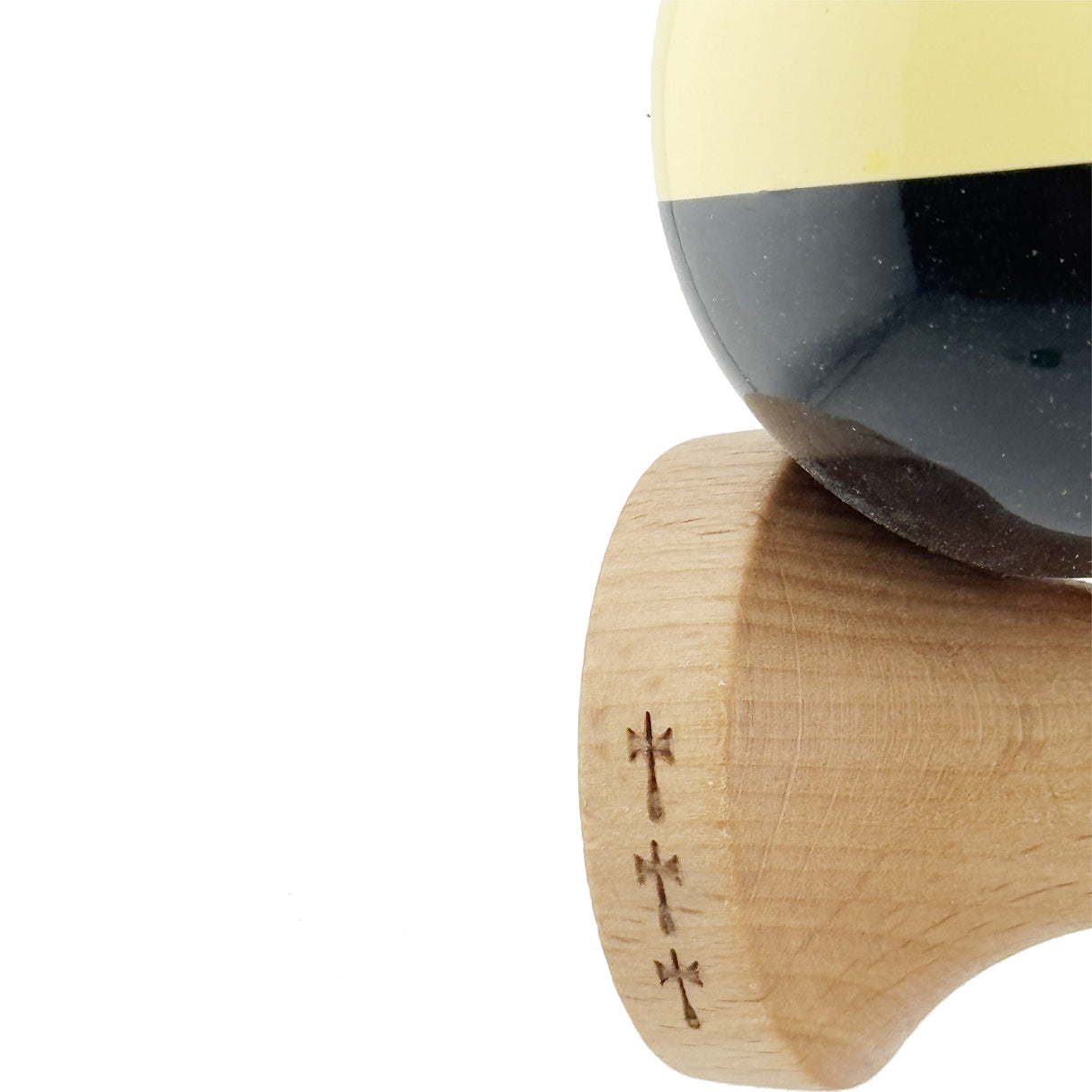 Kendama X Originala, Profesionala, Flippy, Big Cups V2, Super Sticky cu Cupe Mari, Rulment Metalic, din lemn 18 cm, Ata 55 cm, Galben/Negru