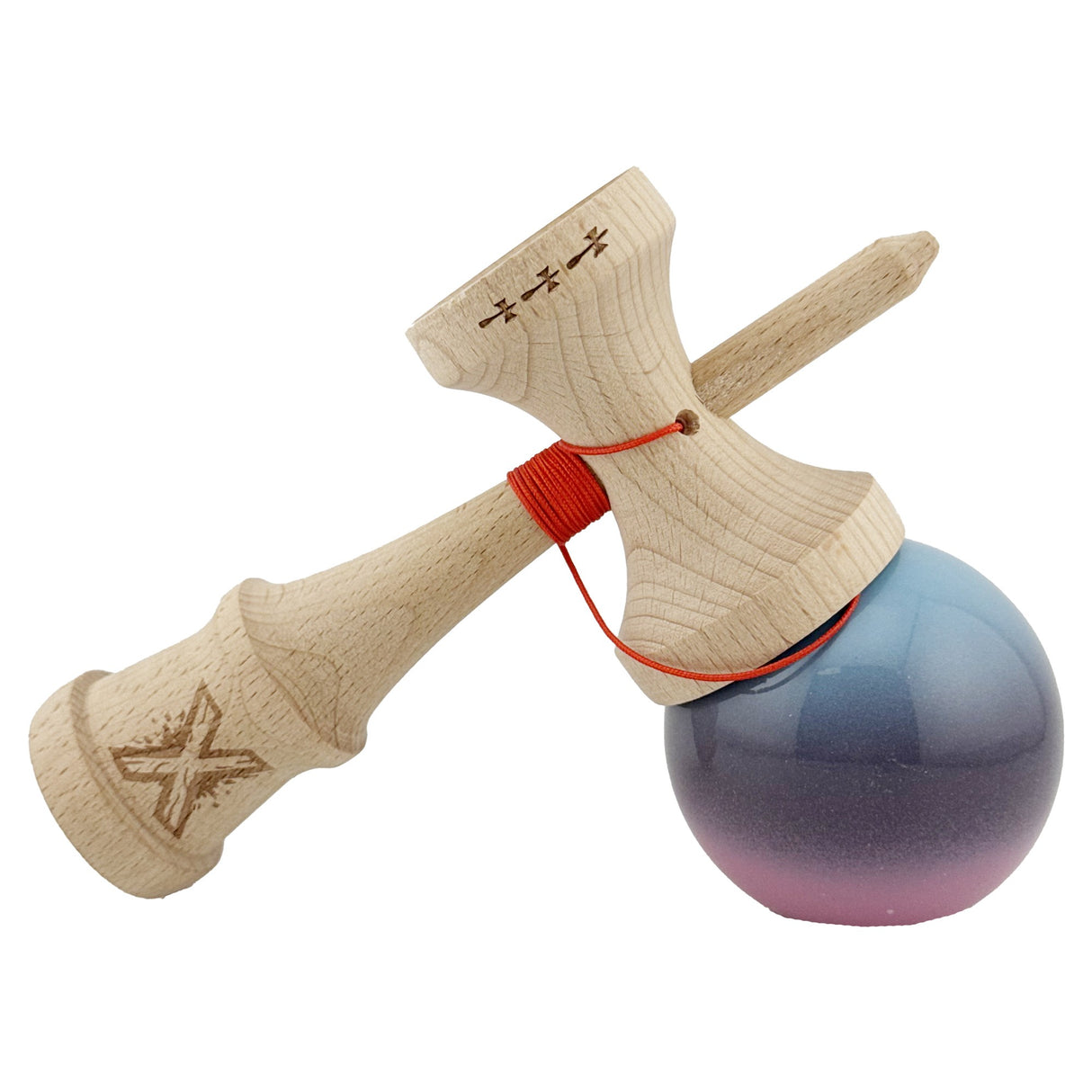 Kendama X Originala, Profesionala, Flippy, Big Cups V2, Super Sticky Cupe Mari, Rulment Metalic cu Ata 55 cm, Albastru Deschis/Mov/Roz - vivimall.ro