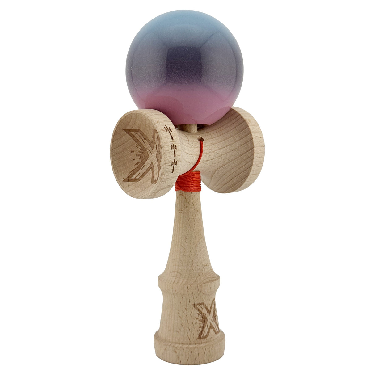 Kendama X Originala, Profesionala, Flippy, Big Cups V2, Super Sticky Cupe Mari, Rulment Metalic cu Ata 55 cm, Albastru Deschis/Mov/Roz - vivimall.ro