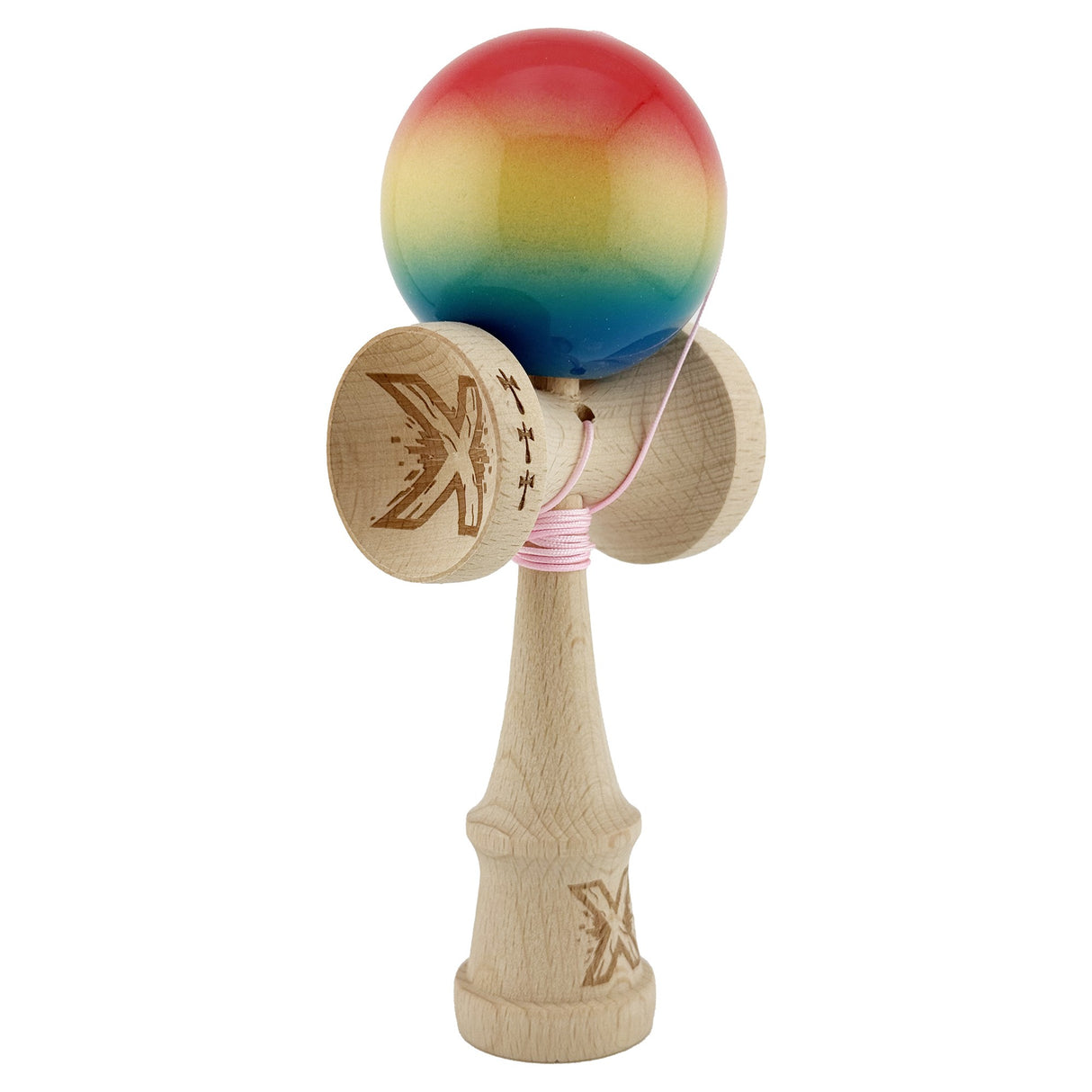 Kendama X Originala, Profesionala, Flippy, Big Cups V2, Super Sticky Cupe Mari, Rulment Metalic cu Ata 55 cm, Rosu/Galben/Albastru - vivimall.ro