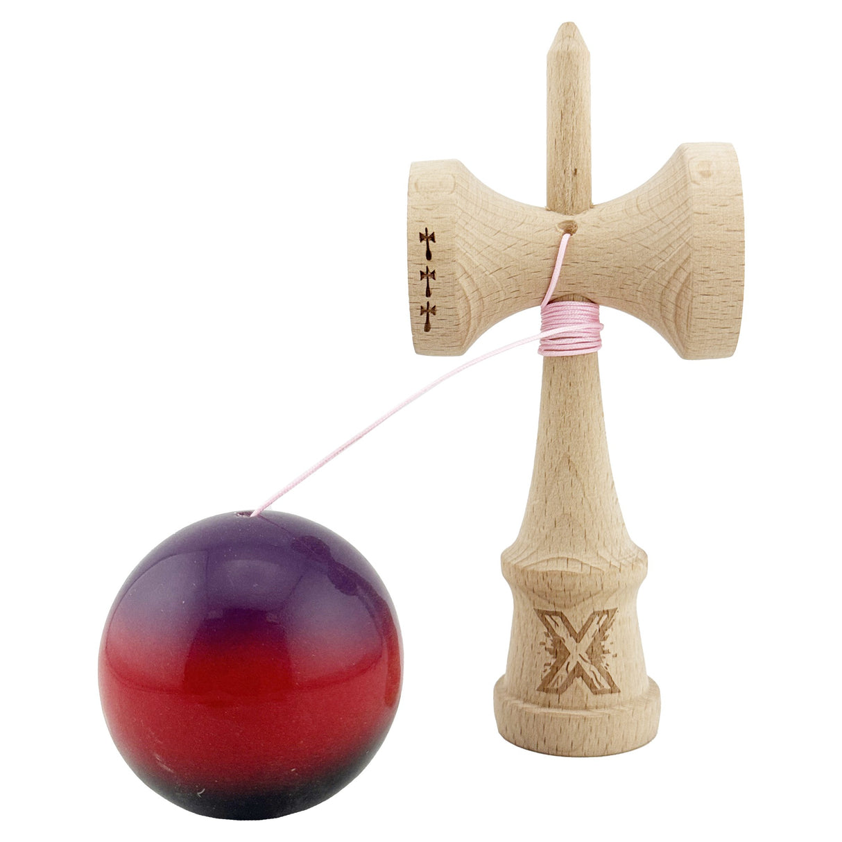 Kendama X Originala, Profesionala, Vivimall Big Cups V2, Super Sticky din Lemn, 18 cm, Gradient Mov/Rosu/Negru - vivimall.ro