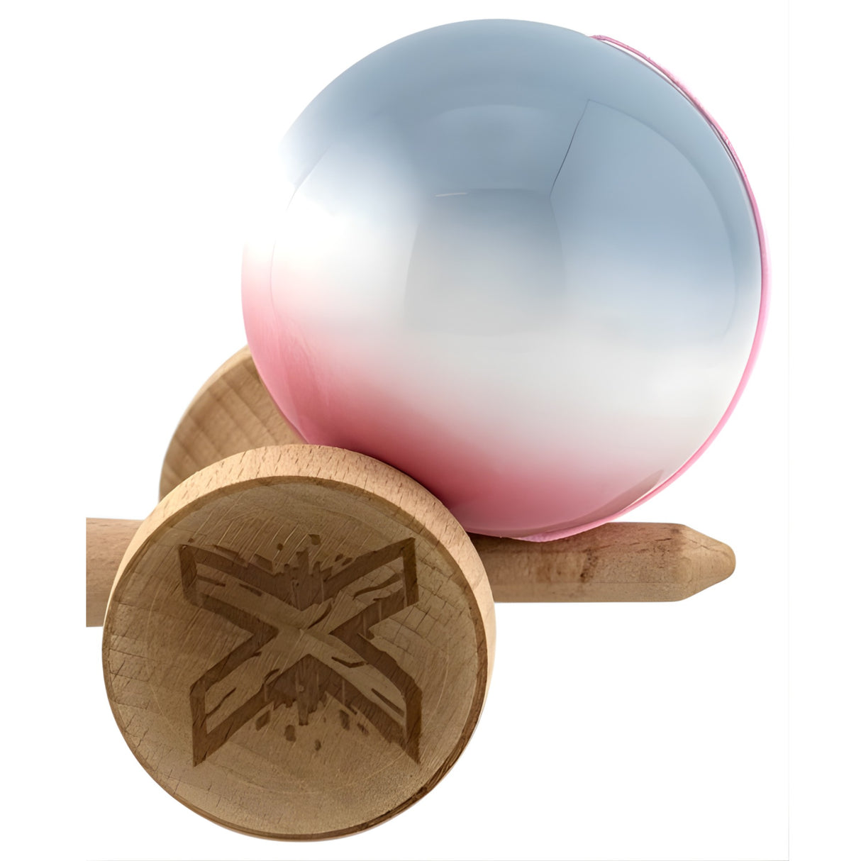 Kendama X Originala, Profesionala, Flippy, Big Cups V2, Super Sticky Cupe Mari, Rulment Metalic cu Ata 55 cm, Gradient Roz/Alb/Gri - vivimall.ro