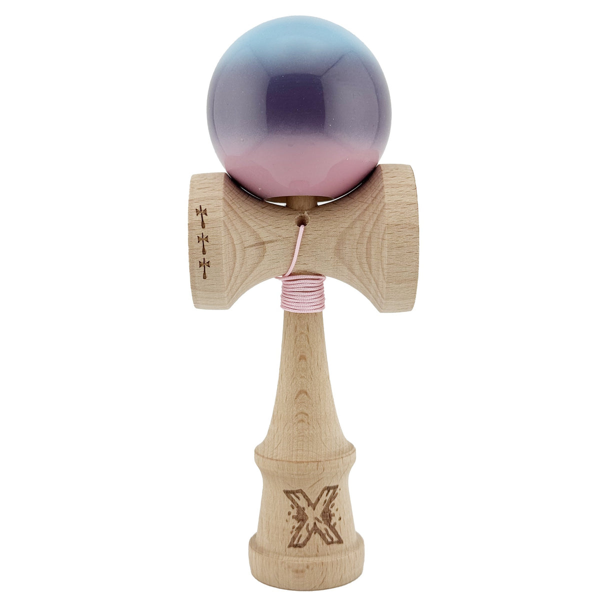 Kendama X Originala, Profesionala, Vivimall, Big Cups V2, Super Sticky Legendary Cupe Mari, Rulment Metalic cu Ata 55 cm, Albastru/Mov/Roz - vivimall.ro