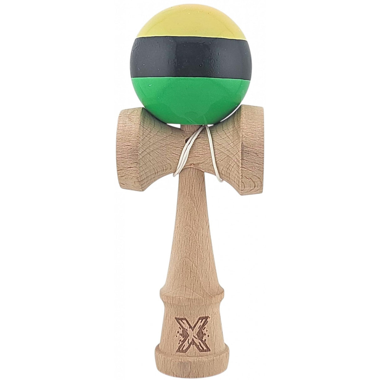 Kendama X Originala, Profesionala, Flippy, Big Cups V2, Super Sticky, Rulment Metalic cu Ata 55 cm, Galben/Negru/Verde - vivimall.ro