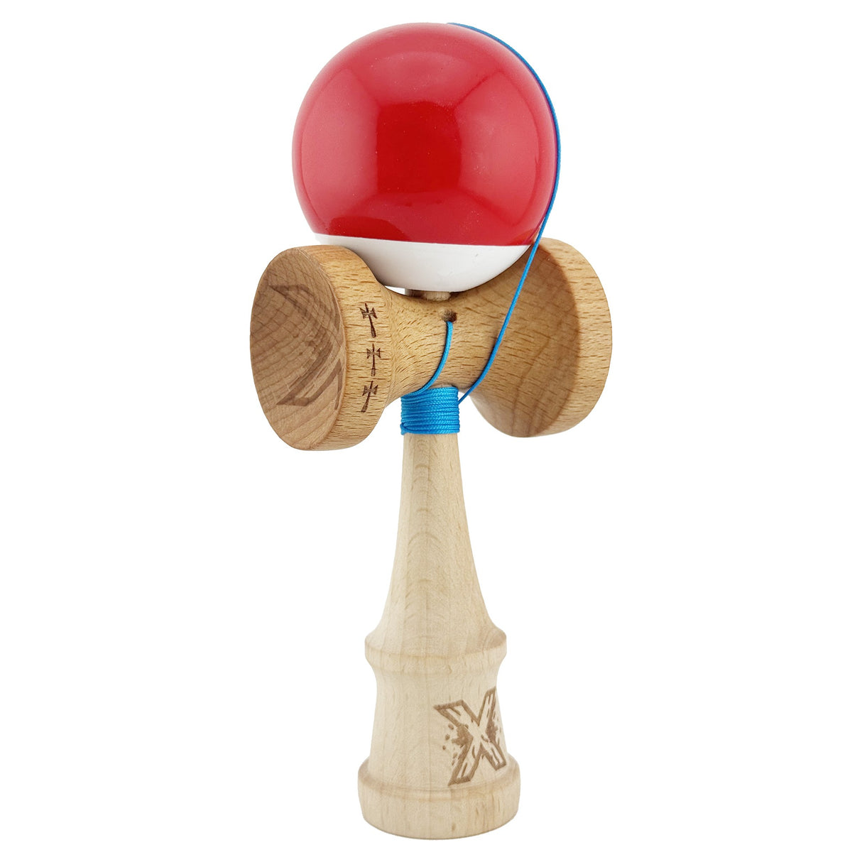 Kendama X Originala, Profesionala, Vivimall, Big Cups V2, Super Sticky cu Cupe Mari, din lemn 18 cm, Rulment Metalic cu Ata 55 cm, Rosu/Alb - vivimall.ro