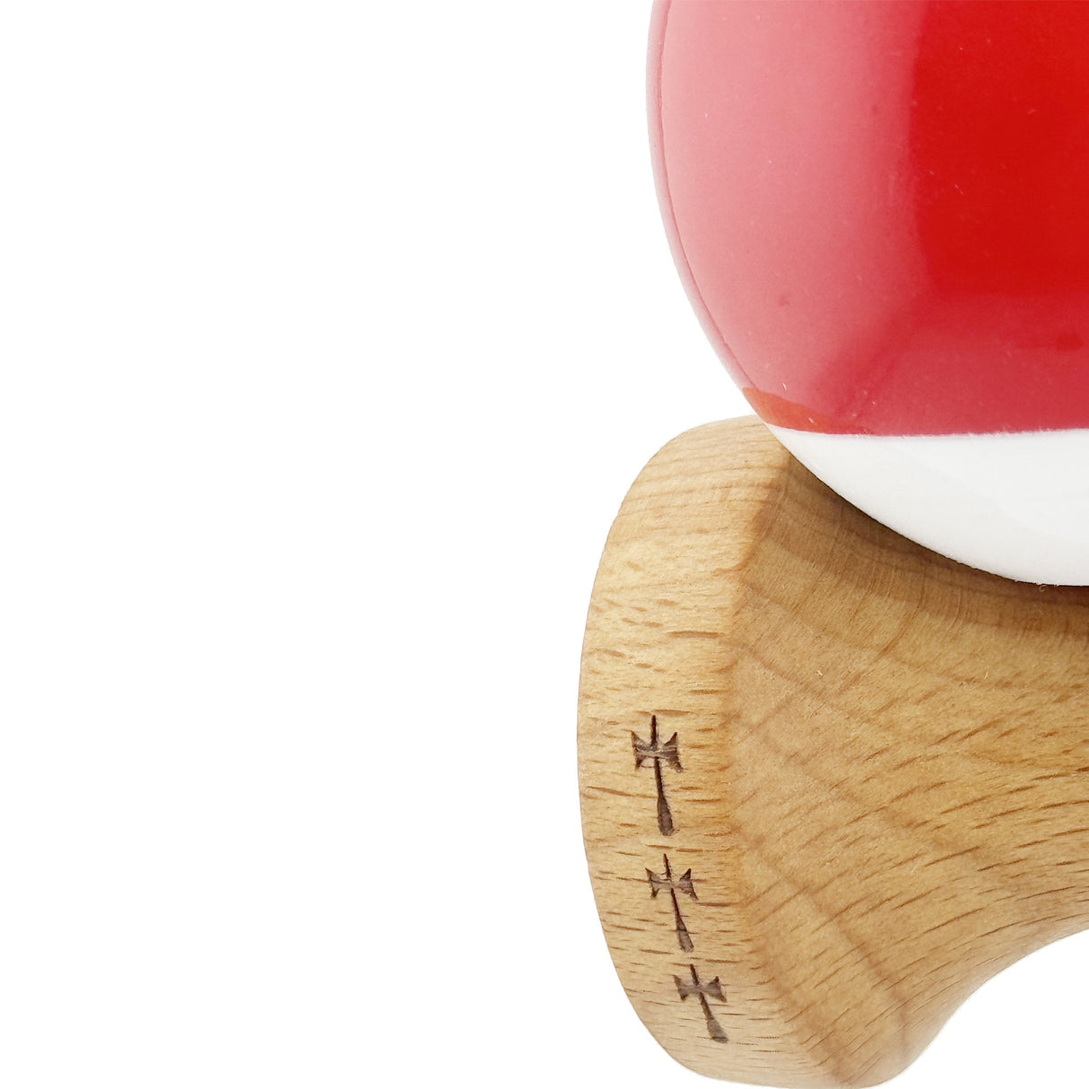 Kendama X Originala, Profesionala, Flippy, Big Cups V2, Super Sticky cu Cupe Mari, din lemn 18 cm, Rulment Metalic cu Ata 55 cm, Rosu/Alb - vivimall.ro