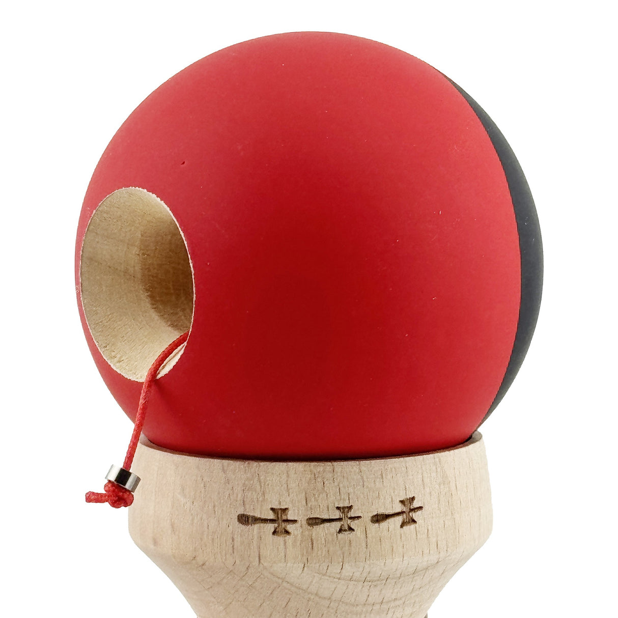 Kendama X Originala, Profesionala, Vivimall, Cupe Mari KING SIZE V3, Rubber Grip, Gaura in Baza, Rulment Metalic, din lemn 18 cm, Ata 55 cm, Bicolor Negru/Rosu - vivimall.ro