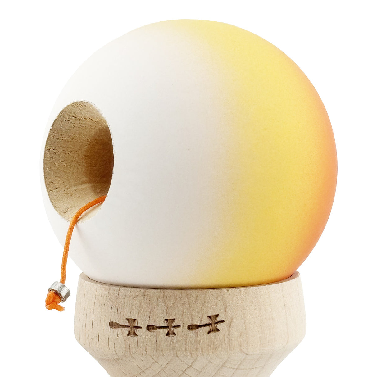 Kendama X Originala, Profesionala, Vivimall, Cupe Mari KING SIZE V3, Rubber Grip, Gaura in Baza, Rulment Metalic, din lemn 18 cm, Ata 55 cm, Gradient Portocaliu/Galben/Alb - vivimall.ro